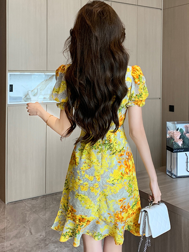 Vestido floral estampado em v  - French Vintage Floral Midi Dress avaliação e preço