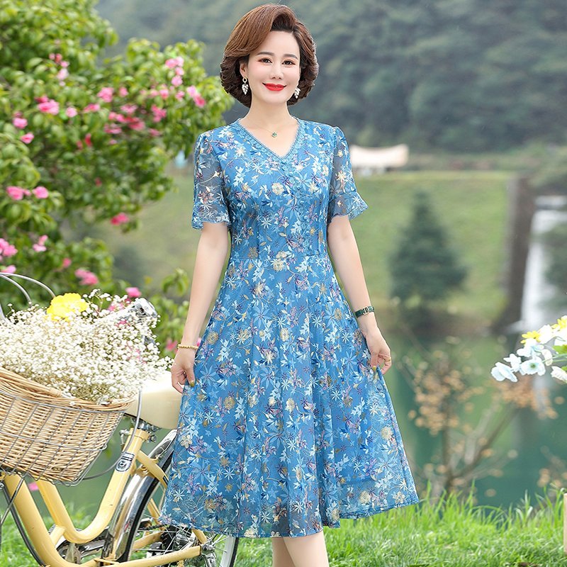 Vestido plissado de manga curt - French Vintage Floral Midi Dress avaliação e preço