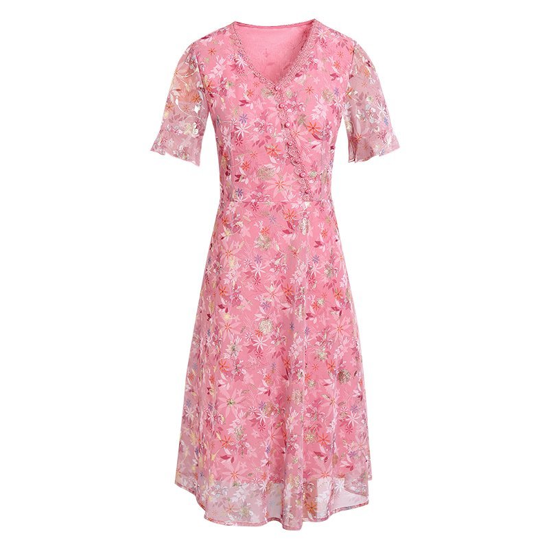 Vestido plissado de manga curt - French Vintage Floral Midi Dress avaliação e preço