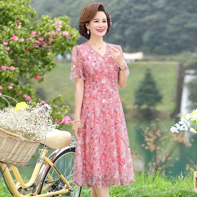 Vestido plissado de manga curt - French Vintage Floral Midi Dress avaliação e preço
