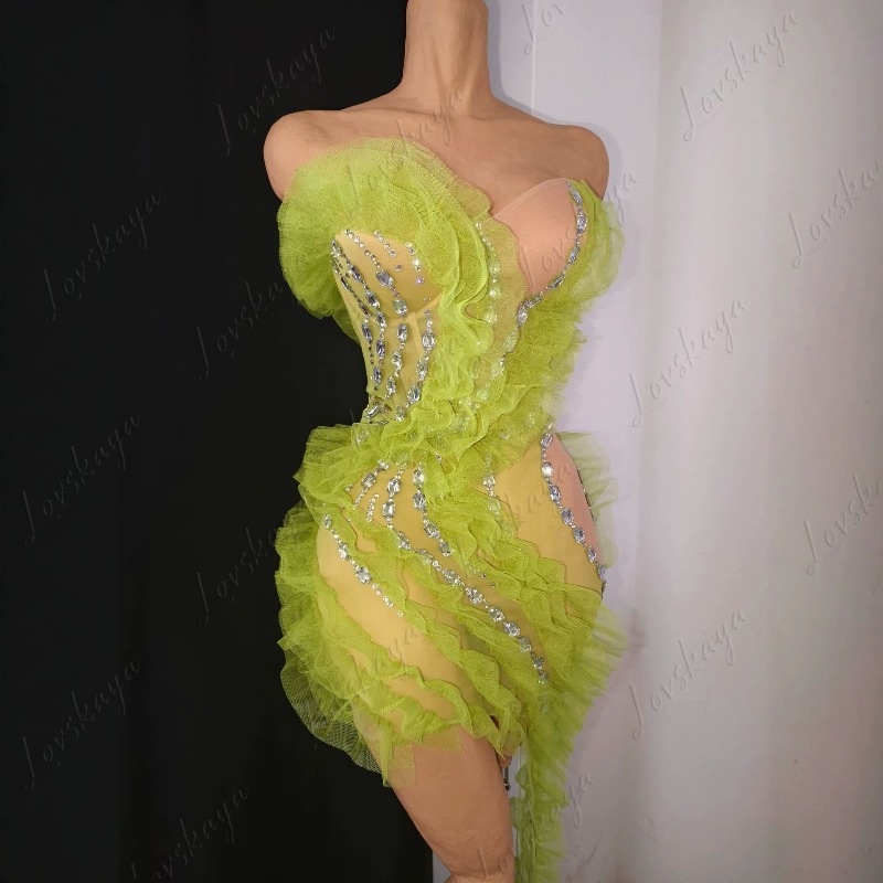 Vestido de Malha Transparente  - Sparkly Rhinestone Club Party Dress avaliação e preço