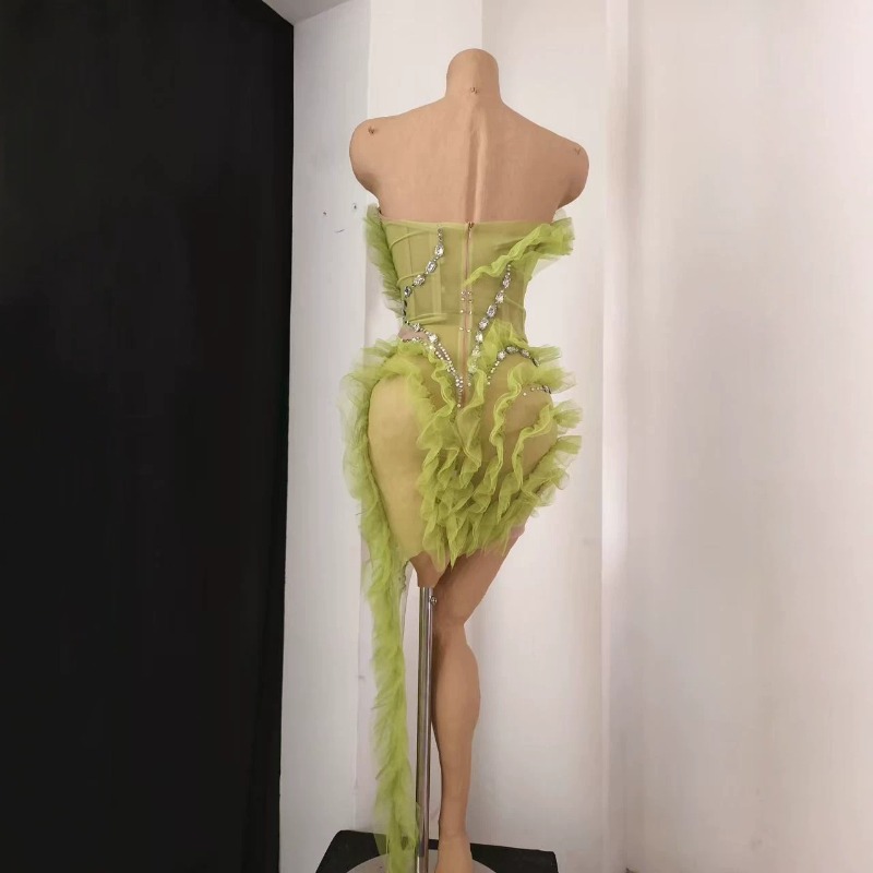 Vestido de Malha Transparente  - Sparkly Rhinestone Club Party Dress avaliação e preço